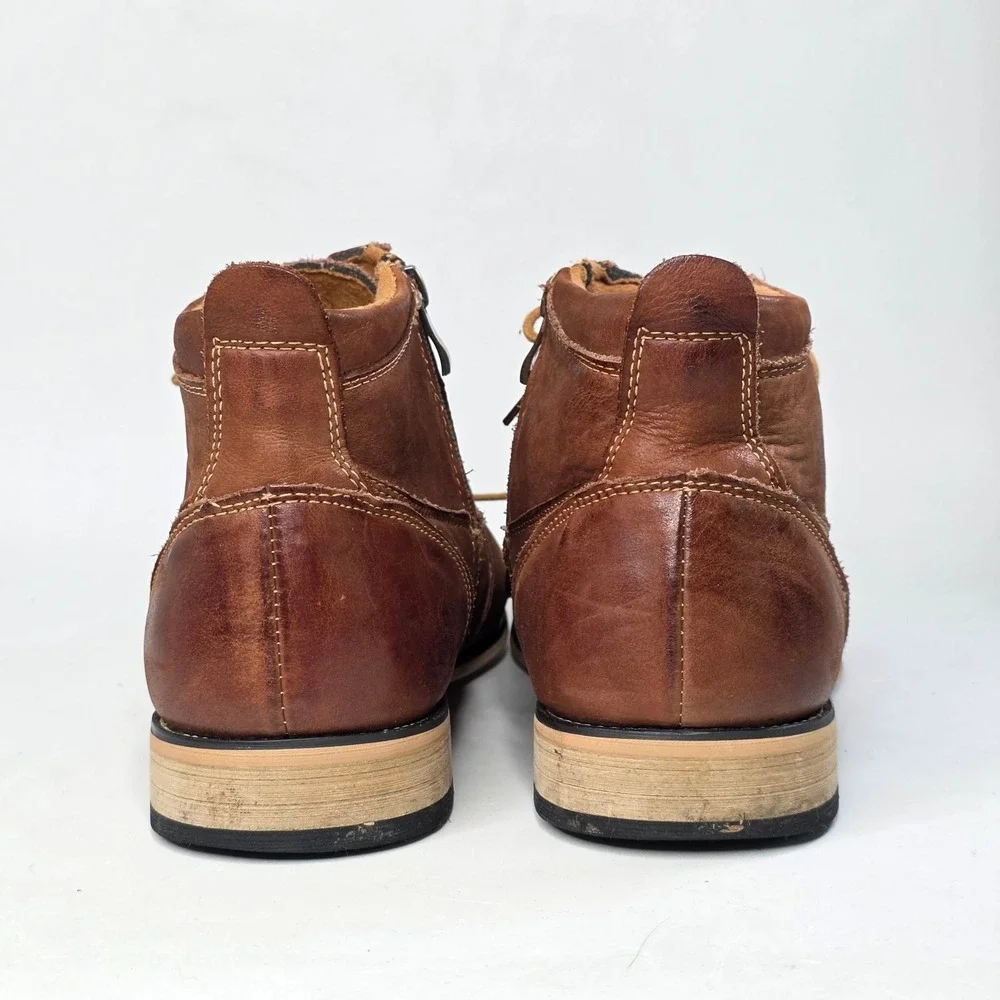 Kunsto Boots Men's Size 12 Tan Leather Cap Toe Side Zip Arch Support Shoes